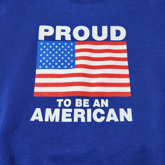 Vtg Proud To‎ Be An American Sweater Blue Crewneck Trump MAGA USA Flag Patriotic - Picture 4 of 7